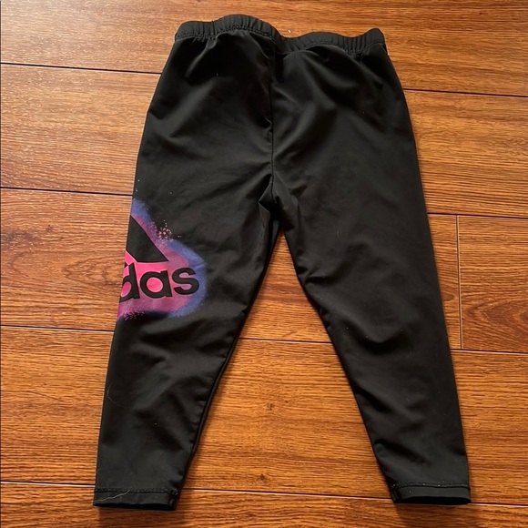 Adidas Kids Black Leggings with Pink Logo - Picture 2 of 2